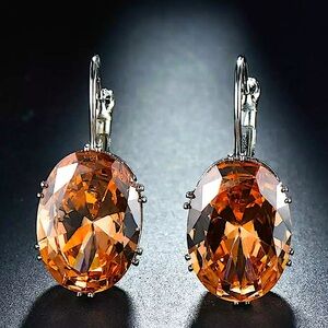 White Gold Filled Bague Ringen Big Gemstone Earrings